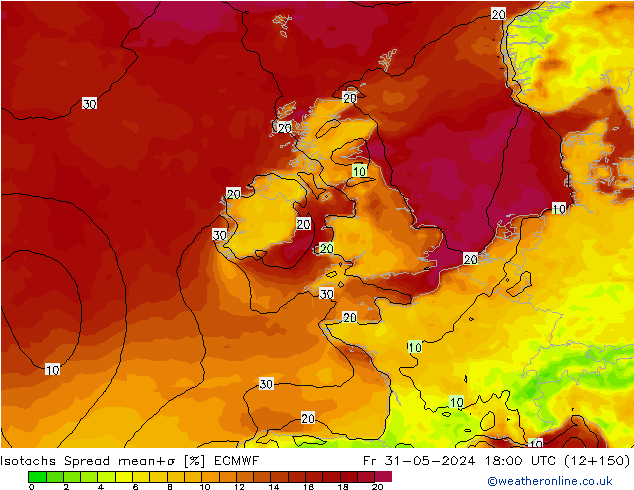 Isotachen Spread ECMWF vr 31.05.2024 18 UTC