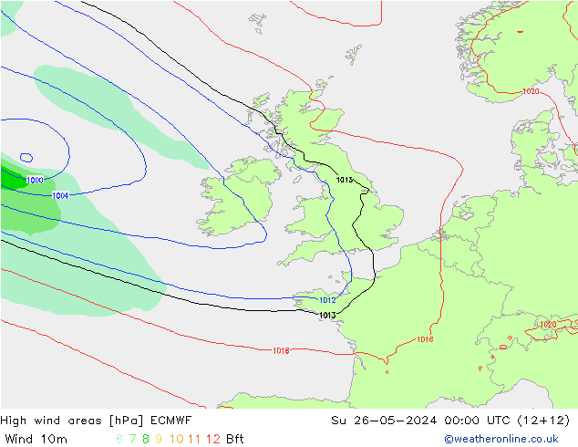 High wind areas ECMWF Dom 26.05.2024 00 UTC