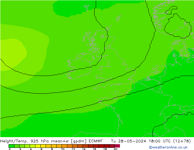 Height/Temp. 925 hPa ECMWF Tu 28.05.2024 18 UTC