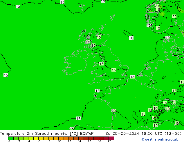 mapa temperatury 2m Spread ECMWF so. 25.05.2024 18 UTC