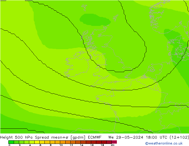 Hoogte 500 hPa Spread ECMWF wo 29.05.2024 18 UTC