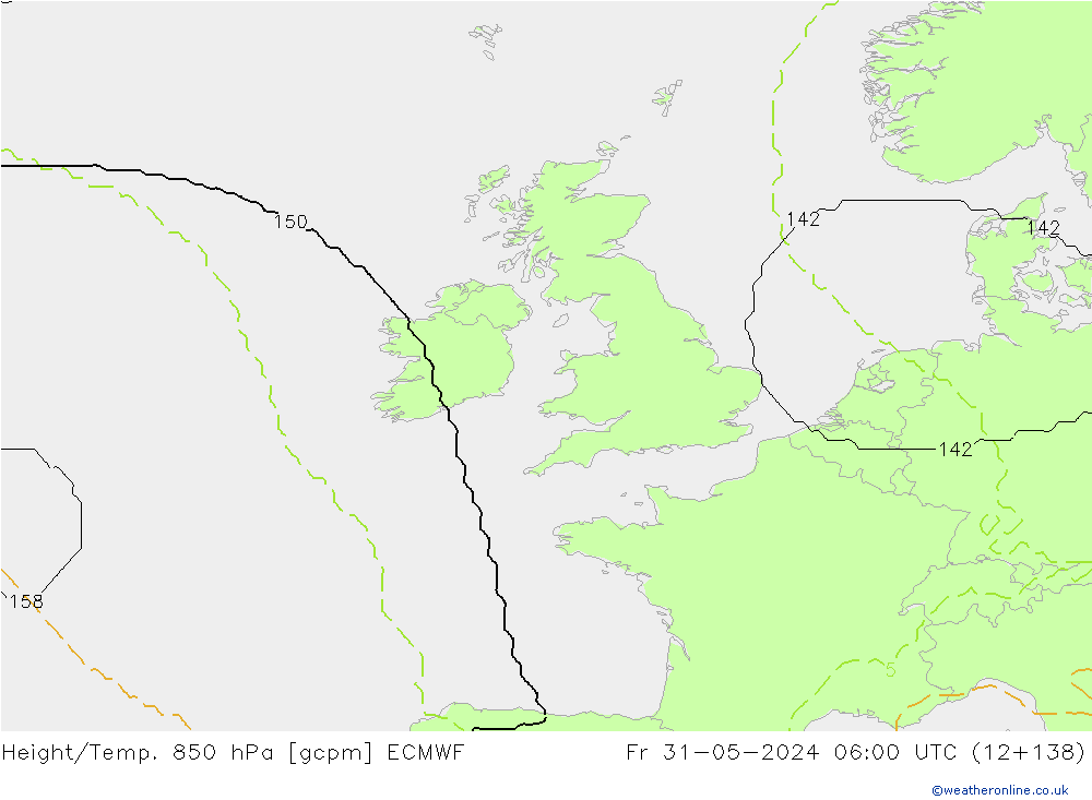 Height/Temp. 850 гПа ECMWF пт 31.05.2024 06 UTC