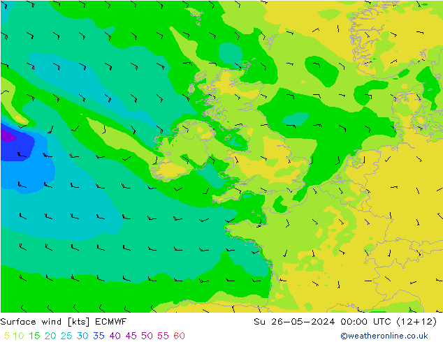 Vento 10 m ECMWF Dom 26.05.2024 00 UTC