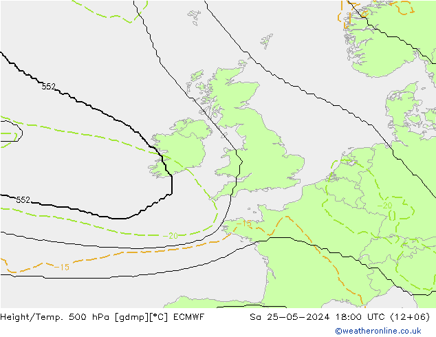 Hoogte/Temp. 500 hPa ECMWF za 25.05.2024 18 UTC