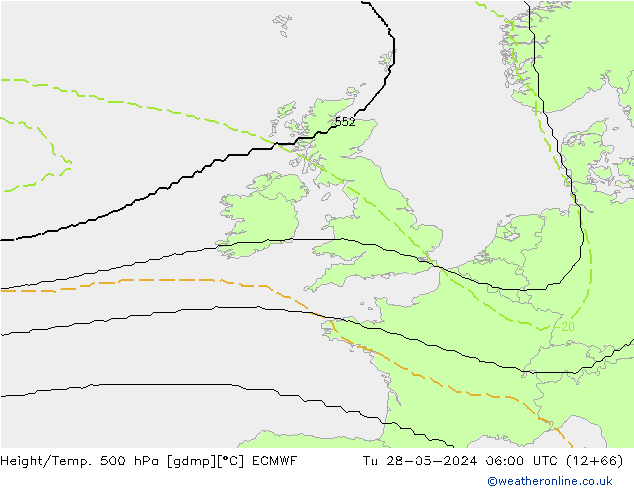Height/Temp. 500 hPa ECMWF Út 28.05.2024 06 UTC