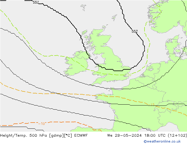 Height/Temp. 500 hPa ECMWF St 29.05.2024 18 UTC