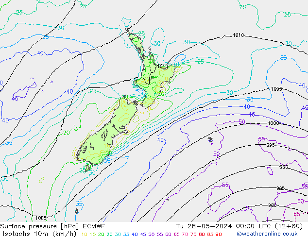 Isotachen (km/h) ECMWF di 28.05.2024 00 UTC