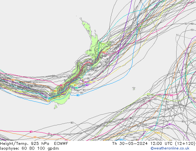 Geop./Temp. 925 hPa ECMWF jue 30.05.2024 12 UTC