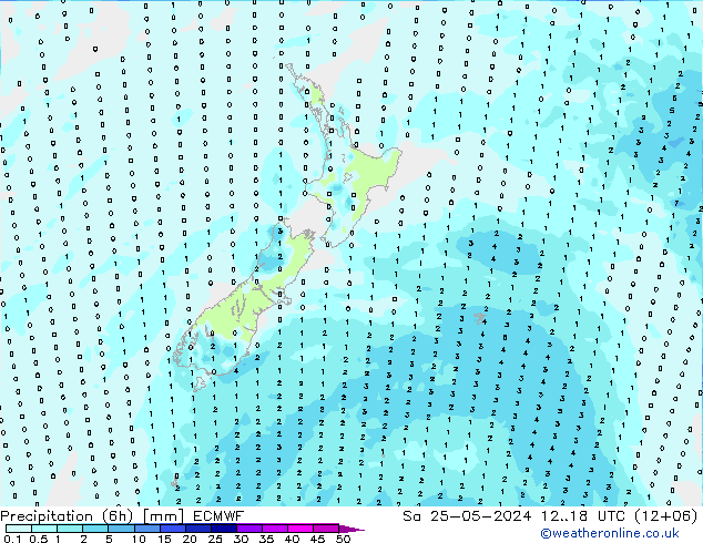 Precipitazione (6h) ECMWF sab 25.05.2024 18 UTC