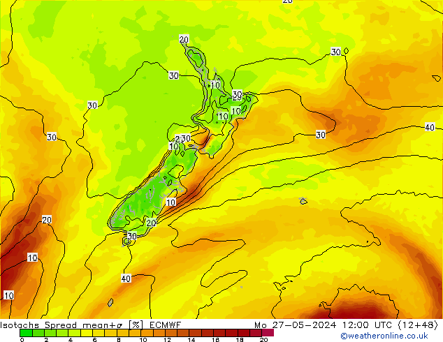 Isotachs Spread ECMWF Mo 27.05.2024 12 UTC