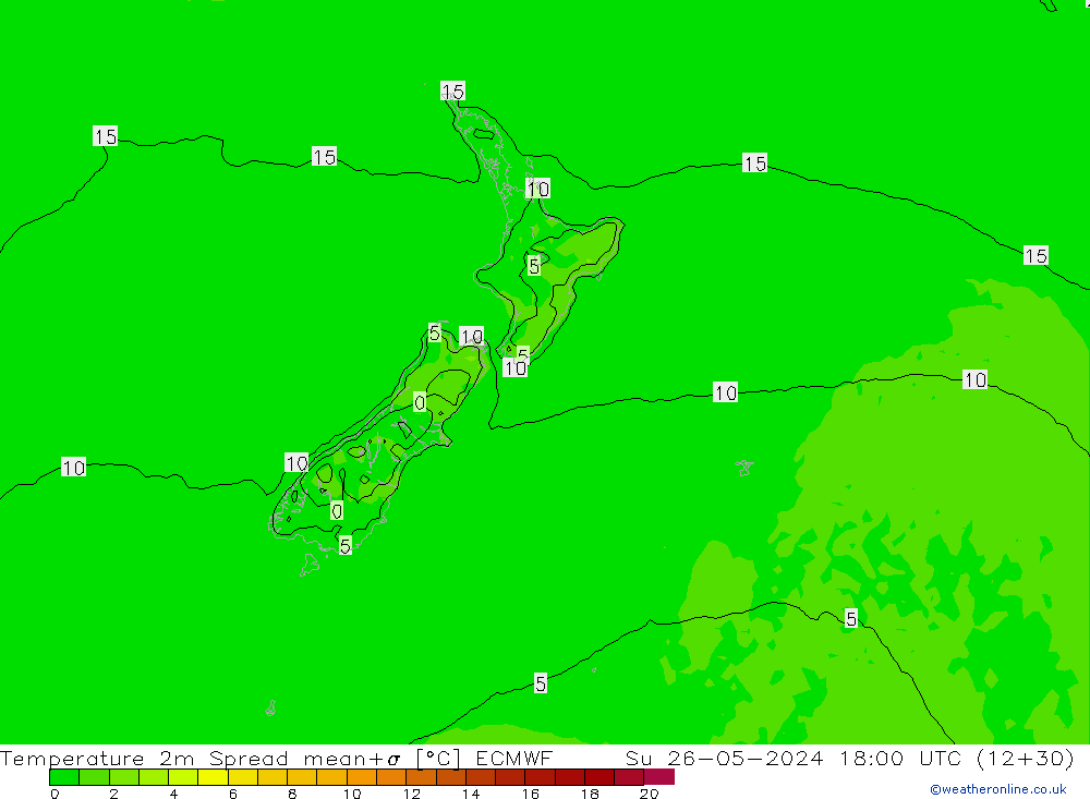 Temperatura 2m Spread ECMWF dom 26.05.2024 18 UTC