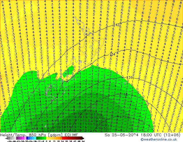 Geop./Temp. 850 hPa ECMWF sáb 25.05.2024 18 UTC