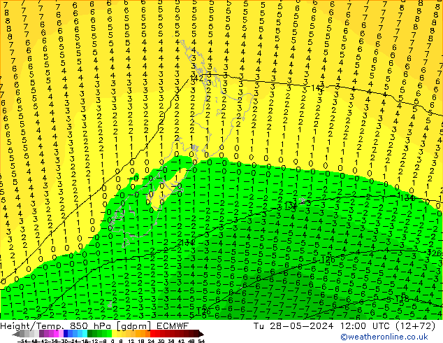 Yükseklik/Sıc. 850 hPa ECMWF Sa 28.05.2024 12 UTC