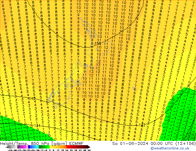 Geop./Temp. 850 hPa ECMWF sáb 01.06.2024 00 UTC