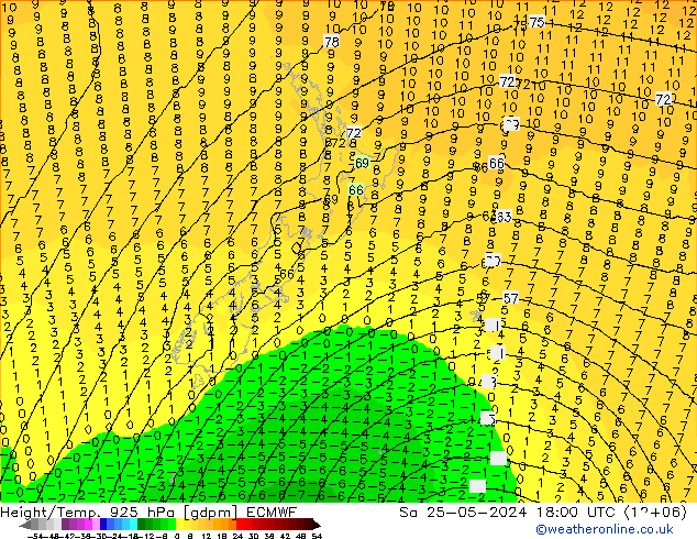 Height/Temp. 925 hPa ECMWF Sa 25.05.2024 18 UTC