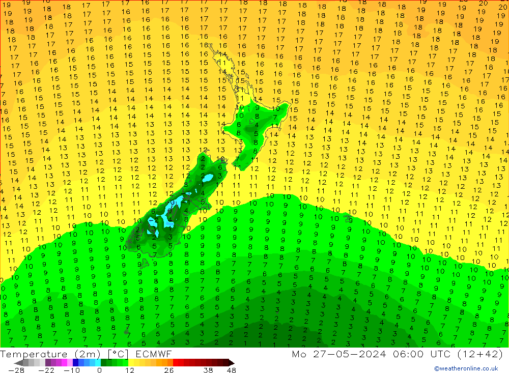 Temperature (2m) ECMWF Mo 27.05.2024 06 UTC