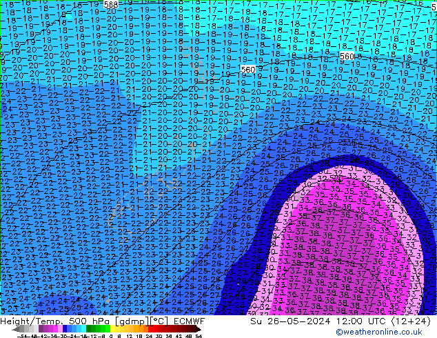 Geop./Temp. 500 hPa ECMWF dom 26.05.2024 12 UTC