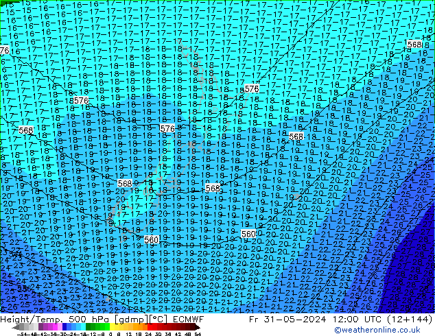 Height/Temp. 500 hPa ECMWF Fr 31.05.2024 12 UTC