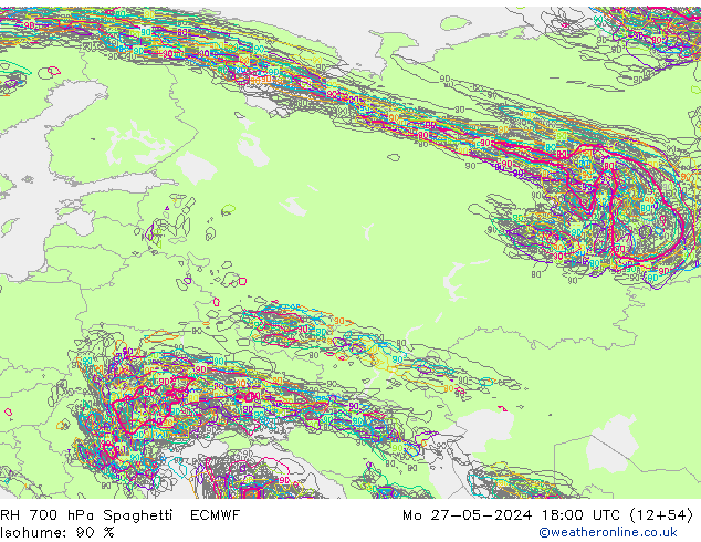 RH 700 hPa Spaghetti ECMWF Mo 27.05.2024 18 UTC