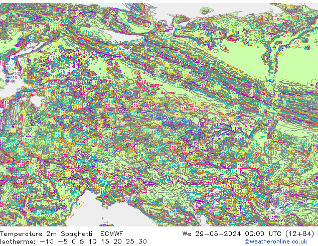 température 2m Spaghetti ECMWF mer 29.05.2024 00 UTC