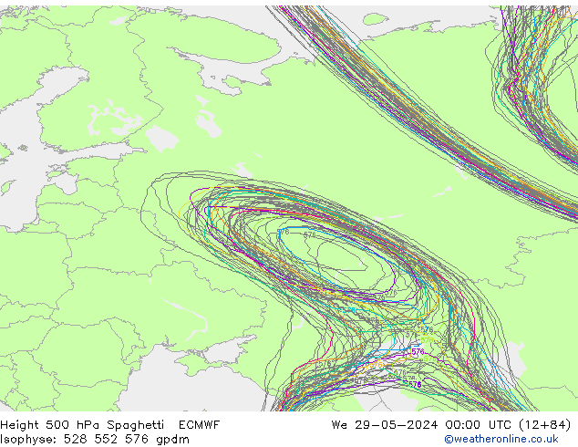 Height 500 hPa Spaghetti ECMWF  29.05.2024 00 UTC