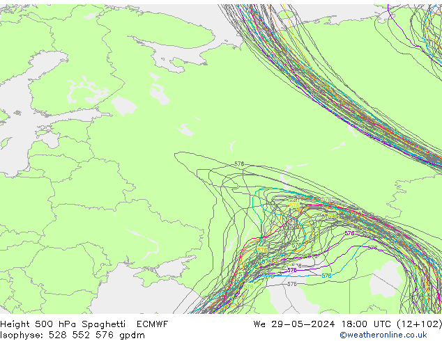 Géop. 500 hPa Spaghetti ECMWF mer 29.05.2024 18 UTC
