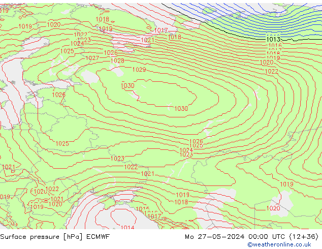 Surface pressure ECMWF Mo 27.05.2024 00 UTC