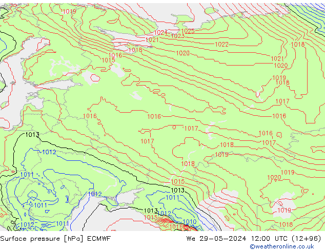 Atmosférický tlak ECMWF St 29.05.2024 12 UTC