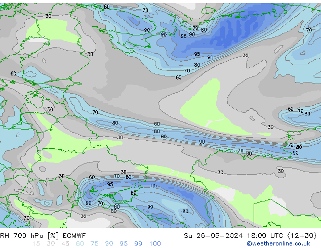 RH 700 hPa ECMWF Su 26.05.2024 18 UTC