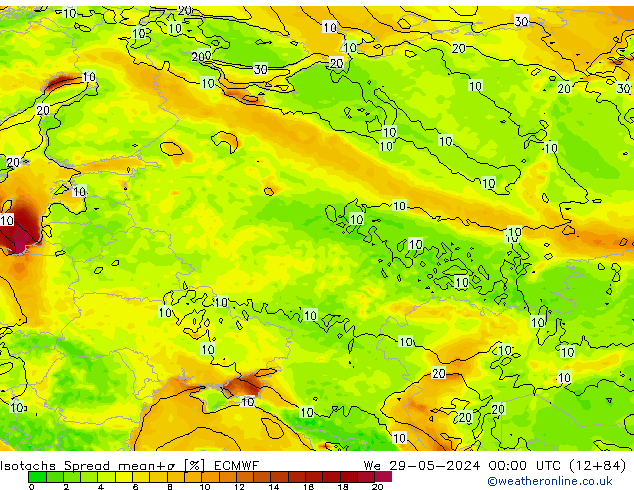 Isotachs Spread ECMWF mer 29.05.2024 00 UTC