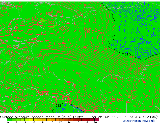 Presión superficial Spread ECMWF sáb 25.05.2024 12 UTC