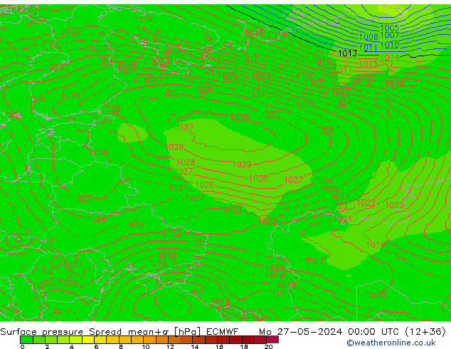 Surface pressure Spread ECMWF Mo 27.05.2024 00 UTC