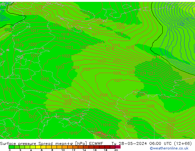 ciśnienie Spread ECMWF wto. 28.05.2024 06 UTC