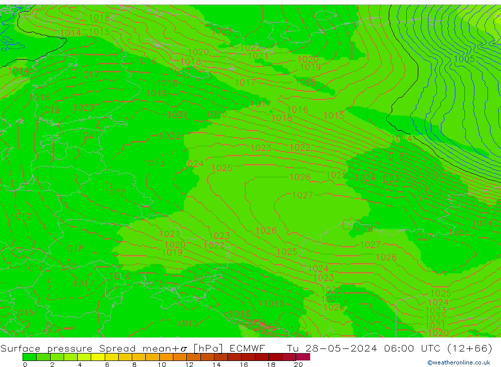 Presión superficial Spread ECMWF mar 28.05.2024 06 UTC