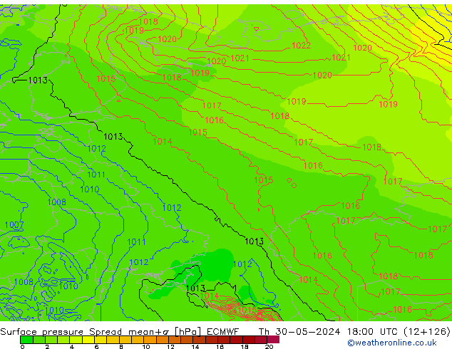 pression de l'air Spread ECMWF jeu 30.05.2024 18 UTC