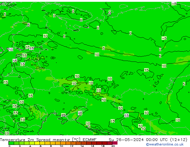 карта температуры Spread ECMWF Вс 26.05.2024 00 UTC
