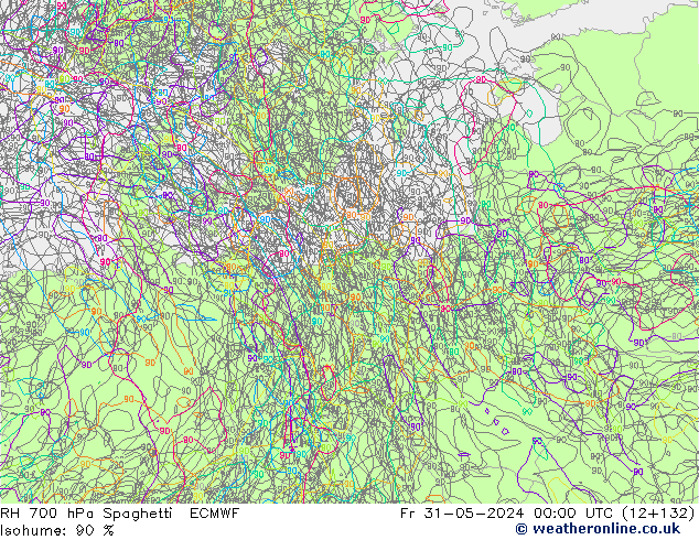 RH 700 hPa Spaghetti ECMWF Sex 31.05.2024 00 UTC