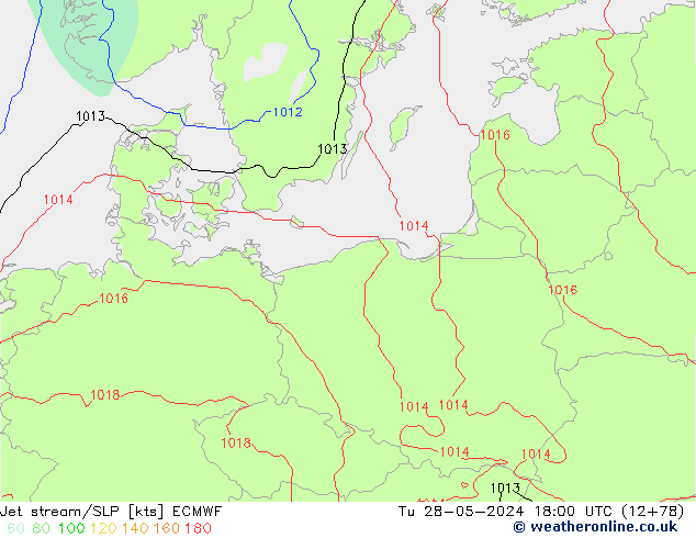 Prąd strumieniowy ECMWF wto. 28.05.2024 18 UTC