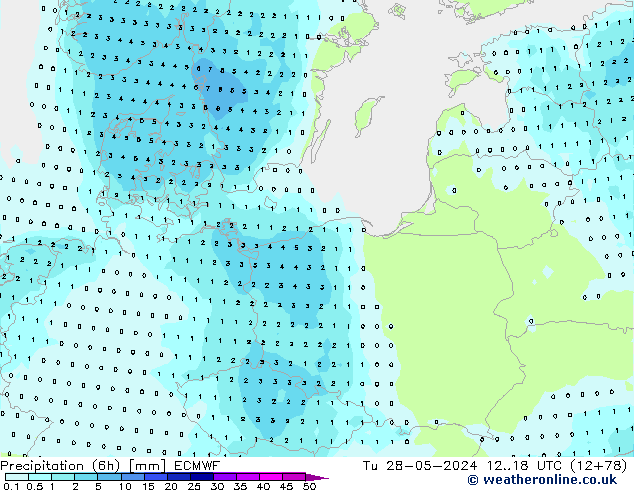 Precipitazione (6h) ECMWF mar 28.05.2024 18 UTC