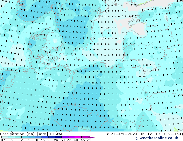 Precipitation (6h) ECMWF Fr 31.05.2024 12 UTC