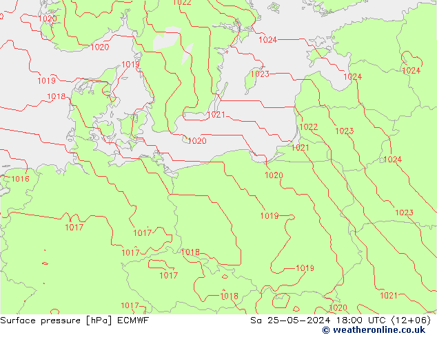 pressão do solo ECMWF Sáb 25.05.2024 18 UTC