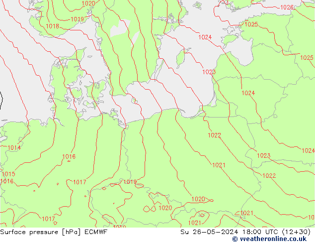 Luchtdruk (Grond) ECMWF zo 26.05.2024 18 UTC