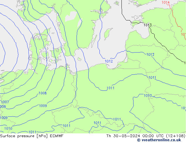 pressão do solo ECMWF Qui 30.05.2024 00 UTC