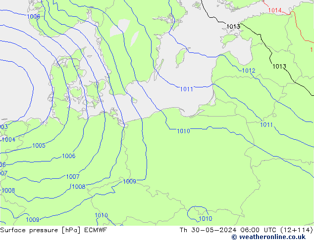 Atmosférický tlak ECMWF Čt 30.05.2024 06 UTC