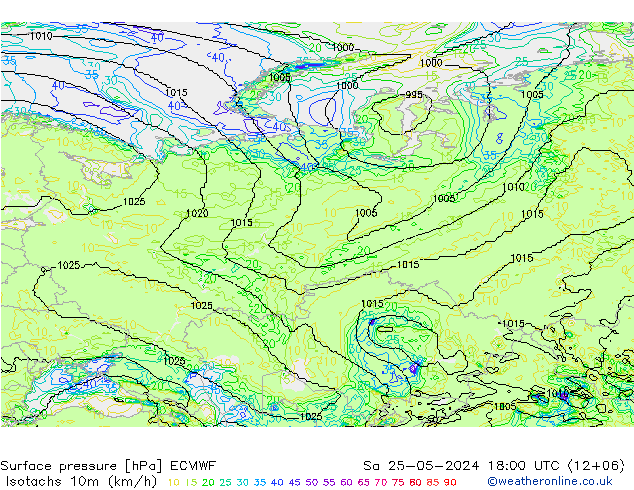 Isotachs (kph) ECMWF Sáb 25.05.2024 18 UTC