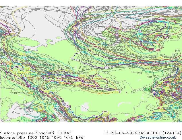 Pressione al suolo Spaghetti ECMWF gio 30.05.2024 06 UTC