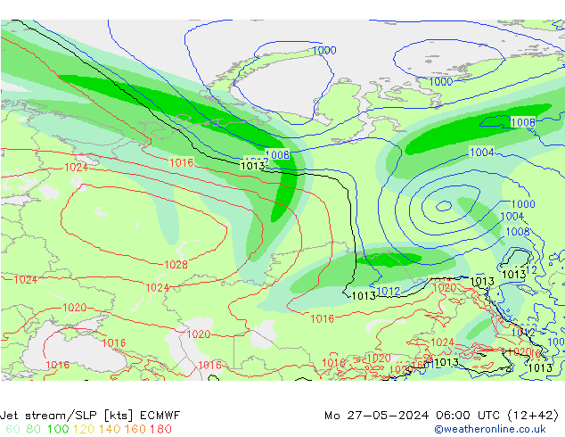 Jet stream/SLP ECMWF Po 27.05.2024 06 UTC