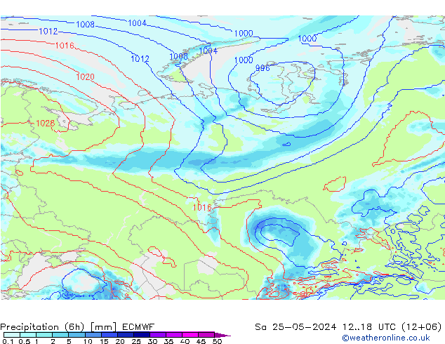 Totale neerslag (6h) ECMWF za 25.05.2024 18 UTC