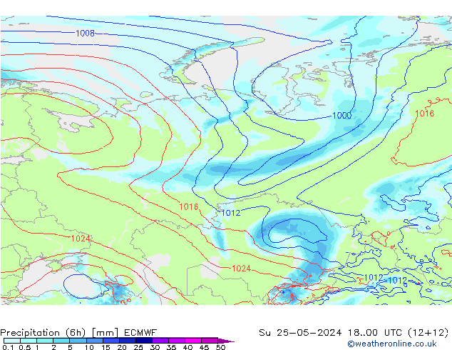 Precipitation (6h) ECMWF Su 26.05.2024 00 UTC