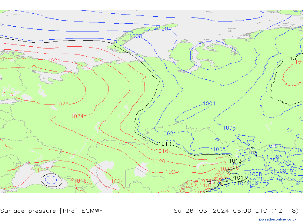 Presión superficial ECMWF dom 26.05.2024 06 UTC